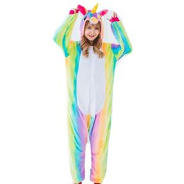 Arc-en-ciel Licorne Costume Onesies Pyjamas Kigurumi Combinaison Hoodies Adultes Halloween Costumes257Q