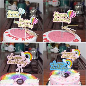 Rainbow unicornio feliz cumpleaños pastel topcake topperpper boda para niños baby shower fiesta para hornear pastel de pastel decoración de bandera