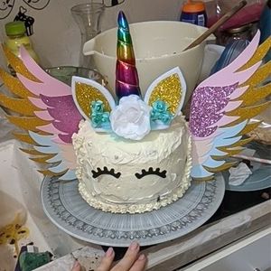 Rainbow Unicorn Horn Wings Cake Topper Decorative for Kids Birthday Party Cake Deco Boy Girl Favors Fower Supplies Baby Shower