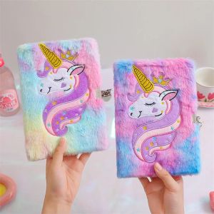 Rainbow Unicorn Notebook met vergrendelingsleutels voor Kid Girls Gift Diary Journal Agenda Planner Organisator Plush Note Book