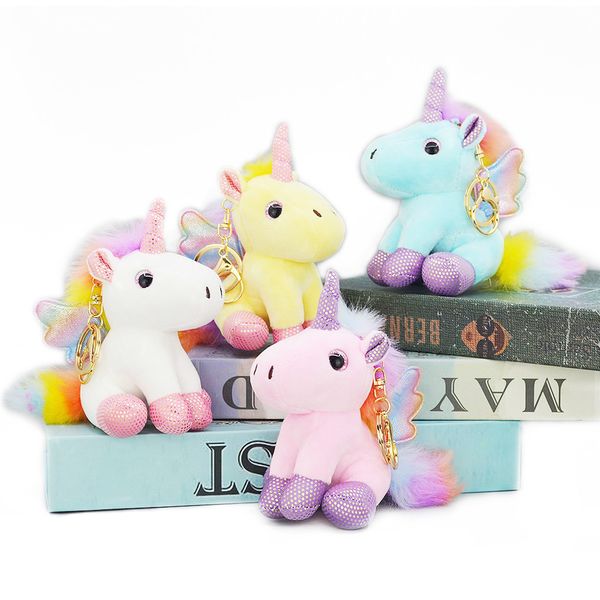 Llaveros de peluche de unicornio arcoíris, juguetes de animales de peluche suaves, muñecos para niños, llavero colgante de bolso bonito para niñas, regalo E17