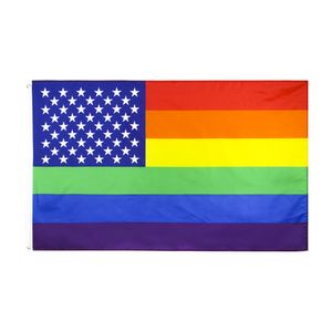Rainbow USA Vlag 3x5 LGBTQIA Pride Rainbow Amerikaanse Vlaggen Roze Driehoek Sterren 90x150cm