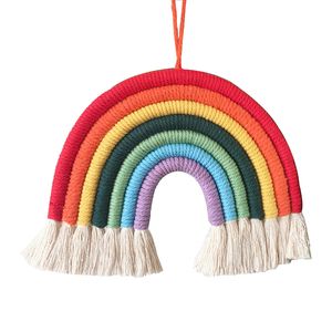 Tenture murale arc-en-ciel pour chambre à coucher, chambre d'enfant, chambre d'enfant, salle de jeux, petite tapisserie colorée, corde tissée, pompon fait à la main, cadeau artisanal, décoration d'intérieur