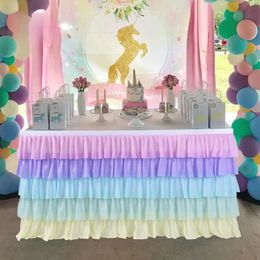 Regenboog bruiloft decoratie tafelrok verjaardagstaart feest chiffon glans organza voor el evenementen banket vakantie festival 240315
