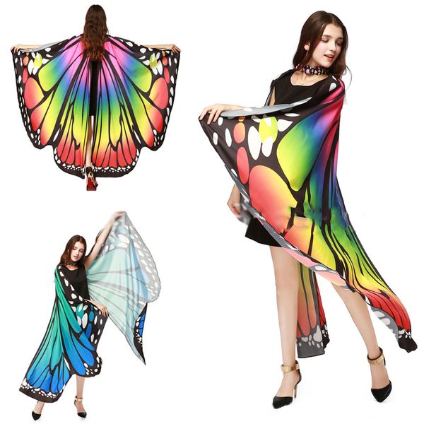 Rainbow Femmes Butterfly Wings Châle Fairy Ladies Costume de danse Accessoires Adulte Monarch Butterfly Cap Costume