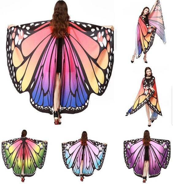 Arco Iris mujeres niñas alas de mariposa chal Hada señoras traje de baile accesorios adulto monarca mariposa capa traje Venta caliente