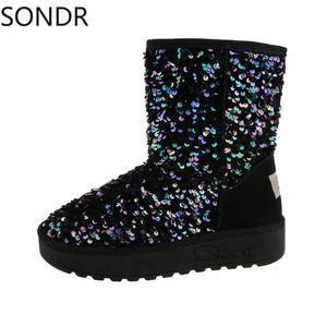 Rainbow Womens Sequins 723 Couleurs Bling Botkle Boots Snow Chaussures d'hiver chaudes épaisses filles 2024 231219 598