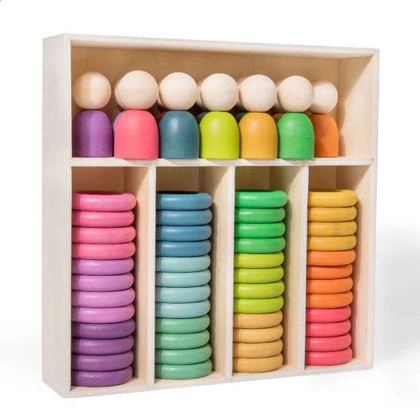 Juguetes Montessori de madera de arcoíris para niños pequeños, taza de clasificación de colores, cuchara, juego de combinación de bolas, entrenamiento de motricidad fina, juguete sensorial de aprendizaje 240131