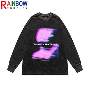 RainbowTouches Nieuws met lange mouwen T-shirt Men High Street Fashion Horse Print Wash Old Darkly Autumn Coat Unisex Superior Quality T220808