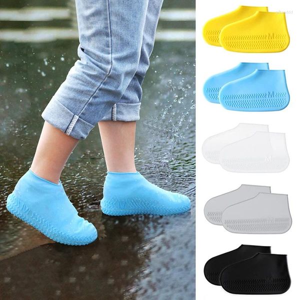 Impermeables 1 par Reutilizable Impermeable Zapatos de lluvia Cubiertas Espesadas Bota antideslizante Zapato de silicona Cubierta para caminar al aire libre