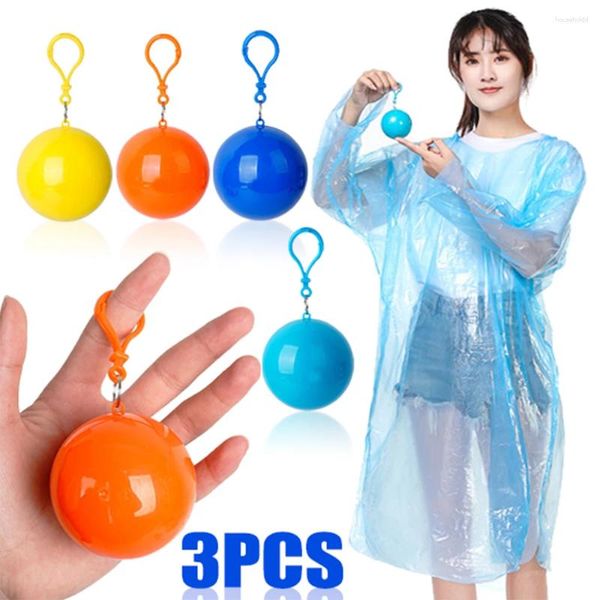 Raincoats 3/1pcs Portable imperméable Cape Ball avec crochet d'urgence jetable Compression Poncho unisexe porte-clés poche en plein air adultes enfants