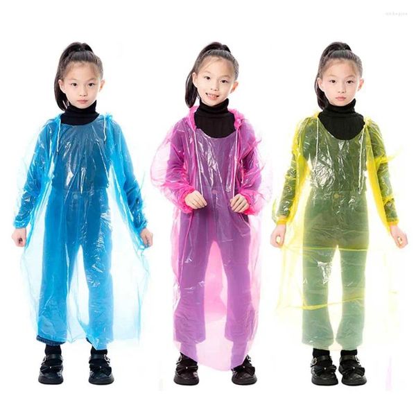 Manteaux de pluie imperméables jetables pour enfants, 3 pièces, d'urgence, avec capuche à cordon de serrage, pour Camping/loisirs/randonnée en plein air