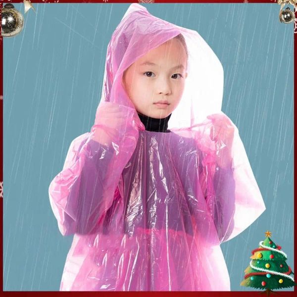 Chubasqueros Ponchos de lluvia para niños de 3 piezas con capucha con cordón Chubasquero desechable para viajes Poncho de plástico para acampar al aire libre/recreación/senderismo