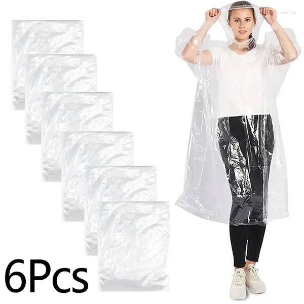 6 pièces adulte Camping imperméable jetable d'urgence Mackintosh imperméable Portable cyclisme voyage blanc Transparent vêtements de pluie