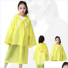 Regenjassen kind Hooded Tour Must Poncho Regenkleding Niet -wegwerp Plastic Clear Pure Colors Dikking Regenjassen Knoppen Regen Draai Re Dhryo