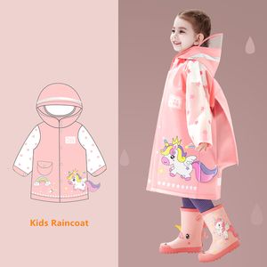 Raincoats Cute Kids coat Wateproof Children Dinosaur Unicorn Poncho Coat Jacket With Backpack Position Student Wear 230331