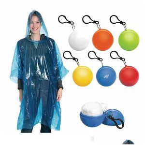 Raincoats Disposable Raincoat With Plastic Ball Er Travel Portable Keychain Poncho Emergency Solid Color Rainwear Bh1794 Drop Delivery Dhtnj