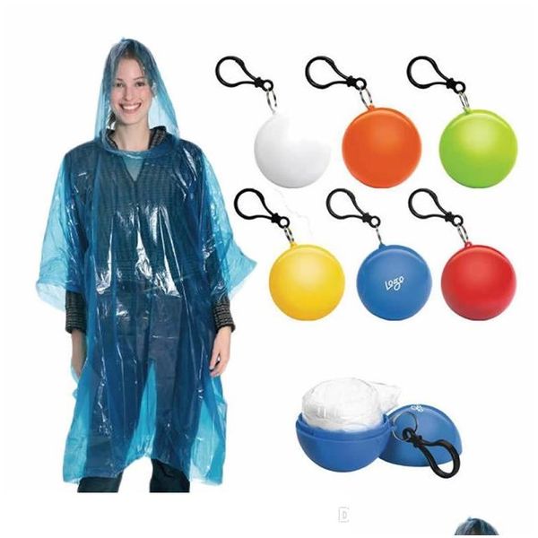 Raincoats imperméable jetable avec boule en plastique ER voyage portable porte-clés poncho d'urgence vêtements de pluie de couleur unie BH1794 livraison directe Dhtnj
