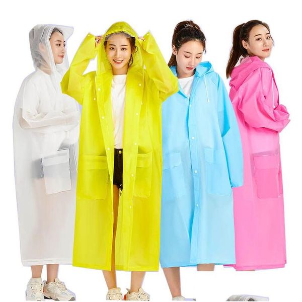 Raincoats Eva Plastique One Piece Givré Beam Bouche Poche Raincoat Réutilisable Épaissir Slicker Mticolor Voyage Rainwear Outdoor Cam Hikin DHXPS