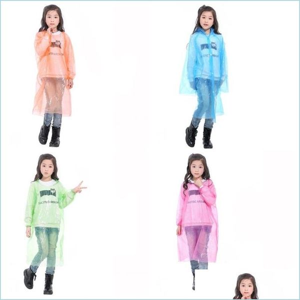 Impermeables Moda Niño Con Capucha Impermeable Desechable Plástico Transparente Poncho De Emergencia Ropa De Lluvia Elástico Puño Campamento Debe Lluvia Desgaste Color Dhetv