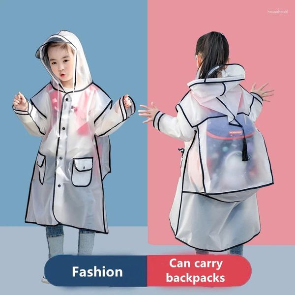 Chubasqueros moda niños transparente Eva plástico niñas niños impermeable viaje impermeable ropa impermeable niños pueden sostener mochila capa de lluvia