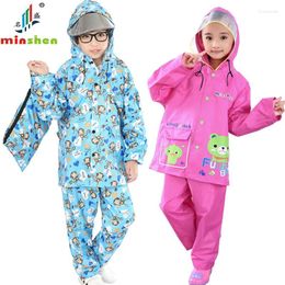 Imperméables Mode Coréenne Camouflage Enfants Imperméable Ensemble Pantalon De Pluie En Nylon Portable Super Fort Ceinture De Pluie Sac Siège Manteau