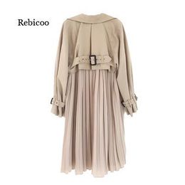 Regenjassen Modetrend Dames Lange Jas Geplooide Chiffon Splice Jas Vrouwelijke Lente Elegante Losse Grote Maat Geul