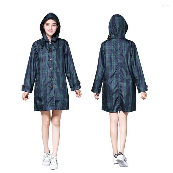 Freesmily Poncho de pluie imperméable à grille vert clair pour femme avec capuche et manches