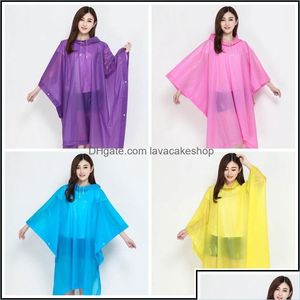 Raincoats Household Sundries Home Garden Eva Eco Friendly Poncho Rainwear Transparent Solid Color Non Disposable Cycling Ra Otwju