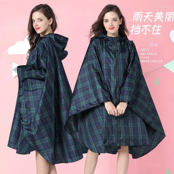 Impermeables Moda para hombres y mujeres Poncho Impermeable Green Check Montañismo de gran tamaño Impermeable