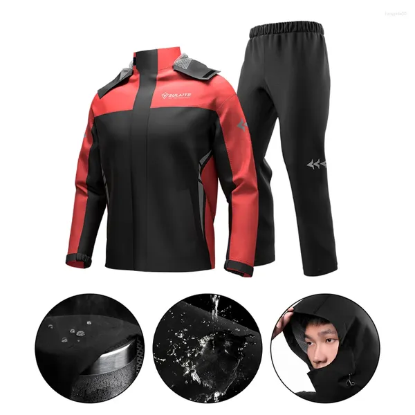 Chubasqueros Traje impermeable para motocicleta Chaqueta impermeable para la lluvia Pantalones Transpirable Raya reflectante Sombrero desmontable Unisex para montar en bicicleta