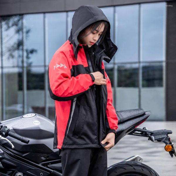 Manteaux imperméables pour moto, combinaisons imperméables pour le travail, veste de pluie, pantalon à rayures réfléchissantes, chapeau détachable pour l'équitation, le cyclisme, vêtements de pluie en plein air