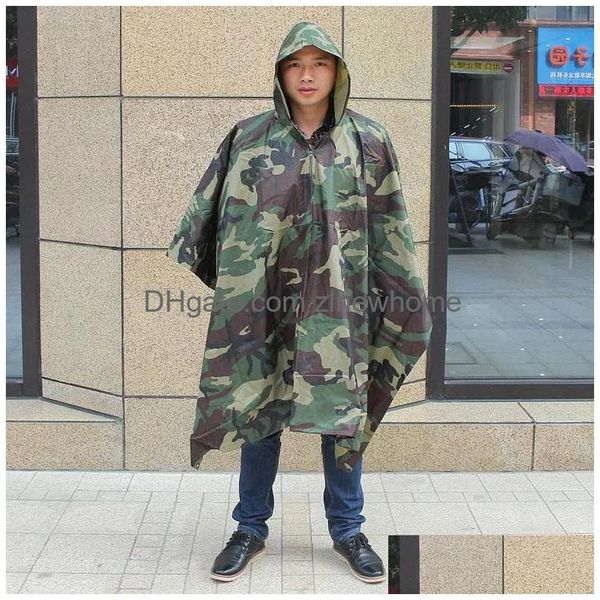 Imperméables Mtifonctionnel Camo Raincoat Imperméable Manteau De Pluie Hommes Femmes Cam Pêche Moto Poncho Tente Extérieure Drop Livraison Maison G Dhidy