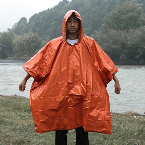 Imperméables Orange d'urgence imperméable Film d'aluminium Poncho isolation froide vêtements de pluie couvertures outil de survie équipement de Camping