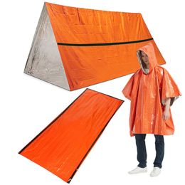 Regenjassen Outdoor Noodoverlevingsuitrusting Waterdichte warmtereflecterende thermische poncho Regenjas met slaapzak en tentschuilplaats voor kamperen 230920