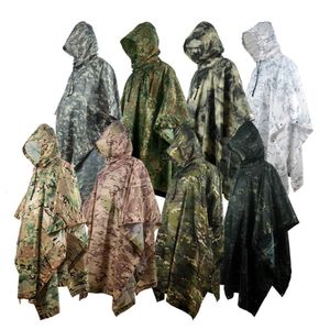 Regenjassen Outdoor Militaire Ademende Camouflage Poncho Jungle Tactische Regenjas Birdwatching Wandelen Jagen Ghilliekostuum Reizen Regenkleding 230724