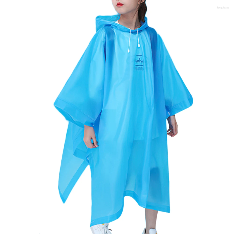 Regnrockar utomhus regnkläder återanvändbar regnrock med dragkroppshuva förtjockas för pojkar flickor 6-12 år gamla barn