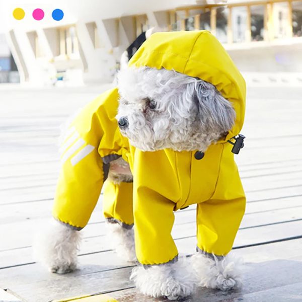 Chubasqueros para perros y mascotas, impermeables para cachorros, mono con capucha de cuatro pies, chaqueta impermeable reflectante, ropa transpirable para exteriores a la moda para perros pequeños