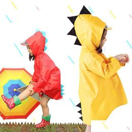 Regenjassen draagbare jongens meisjes winddicht waterdicht draagbare poncho kinderen schattige dinosaurusvormige kinderen met capuchon geel rood dh0752 drop dhcgg