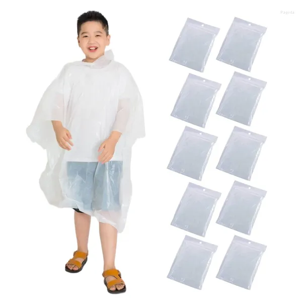 Ponchos de pluie jetables portables pour enfants, paquet de 10, imperméables légers et transparents pour activités de plein air, garçons et filles de 6 à 14 ans