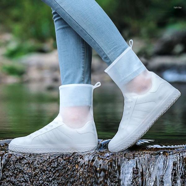 Chubasqueros, cubierta para zapatos de lluvia, silicona, pierna alta, impermeable, antideslizante, grueso, resistente al desgaste, tela suave para adultos, portátil a la moda