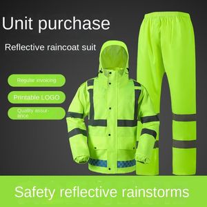 Raincoats Reflective Raincoat Rainpants Set Traffic Health Patrol Outdoor Mountaineering Split Safety Waterproof Cloak Rain Gear Raincoat 230724