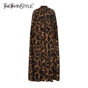 Chubasqueros TWOTWINSTYLE, gabardina holgada con estampado de leopardo para mujer, cuello levantado, manga larga, informal, Vintage, cortavientos, moda femenina, nuevo