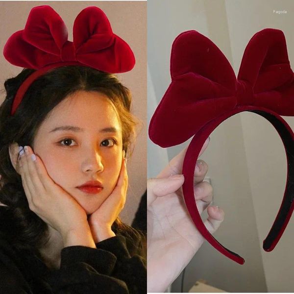 Imperméables Vintage noir rouge arc bandeaux pour femmes velours grand nœud papillon cheveux cerceau femmes filles accessoires bandeau