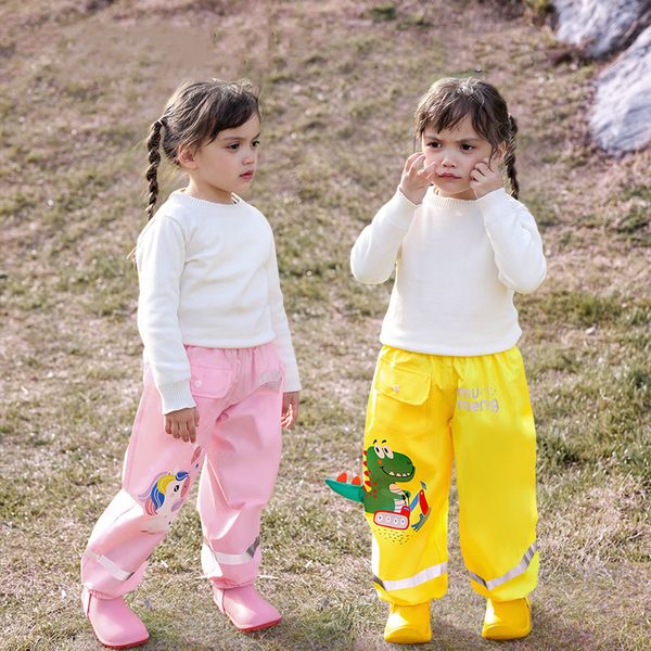 Imperméables imperméables filles garçons pantalons enfant en bas âge enfants pluie coupe-vent boue pantalon dessin animé dinosaure licorne enfants 230920