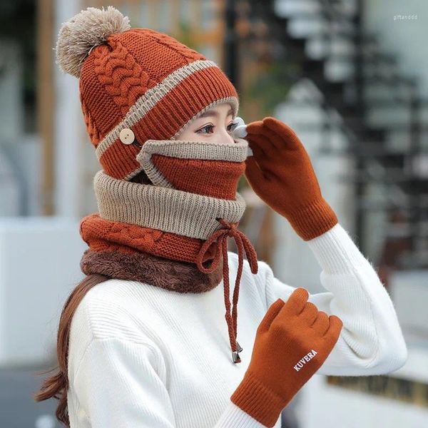 Chubasqueros Gorro con pompón de invierno Calentador de cuello Juego de 4 (guantes de bufanda con máscara)