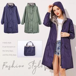 Manteaux de pluie imperméables longs et élégants pour femmes, veste avec capuche à cordon de serrage pour la randonnée et les voyages, couleur bleu vert