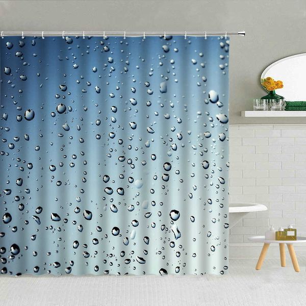 Gouttes de pluie Bubble Rideau Rideau d'eau Drop bleu Couleur Fond de salle de bains Décor Moderne Creative Tissu Tissu Rideaux Set 210609