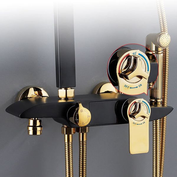 Précipitant la tête de douche en laiton Thermostatic Salle de bain Système de douche robinet Luxury Black Gold Bathroom Tap Hot Cold Digital Shower Ensemble