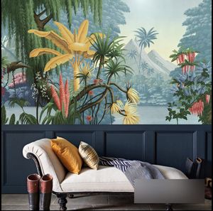 Fondos de pantalla junto al lago de la selva pintura occidental fondo de TV de lujo pared papel tapiz nórdico plantas tropicales